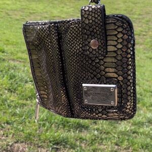 Liz Claiborne Metallic Gold and Black Snake-Embossed Wristlet